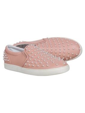 Stuart Weitzman - Blush Pink Slip On Pearl Trim Flats